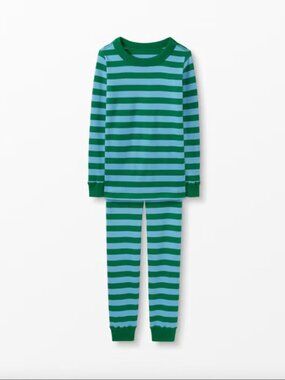Hanna Andersson HannaJams Long John Pajama Set (Blue/Green Stripe ) 150 12Y